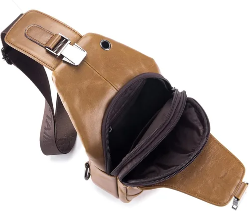 Miniatura 6 de Hebetag Bolso bandolera de cuero casual para hombres y mujeres, para viajes al aire libre, senderismo, campamento, hombro, pecho