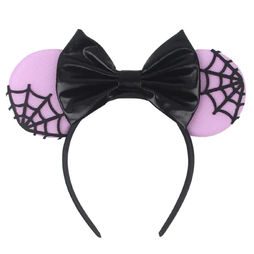 Miniatura 4 de LSHDXD Diadema de Halloween y Navidad, diadema hecha a mano con orejas de ratón ajustables, diseño de telaraña de lentejuelas con purpurina, regalo