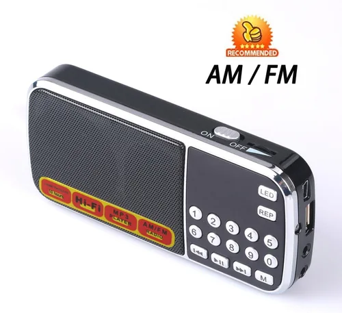 Miniatura 2 de LETING Radio portátil FM con linterna, búsqueda de una sola tecla y memoria de la estación, compatible con USB, AUX, tarjeta TF, batería recargable