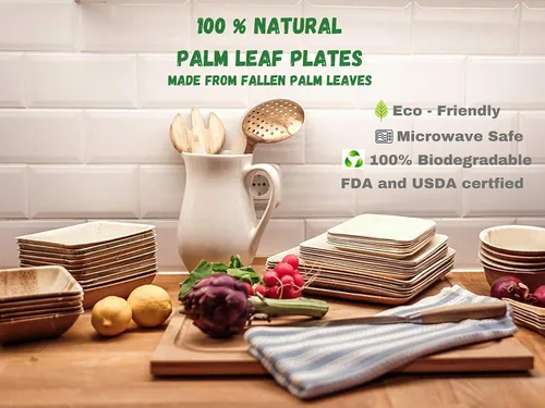 Miniatura 6 de Platos cuadrados desechables de hoja de palma Charity Leaf de 6" (15 cm) (50 piezas) Platos de servir tipo bambú, tablas desechables, vajilla
