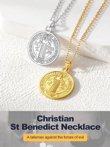 Miniatura 113 de U7 Saint Benedict/Michael Medal Necklace, 316L Stainless Steel Virgin Mary Necklace for Men Women, Bible Verse Protection Necklace Catholic