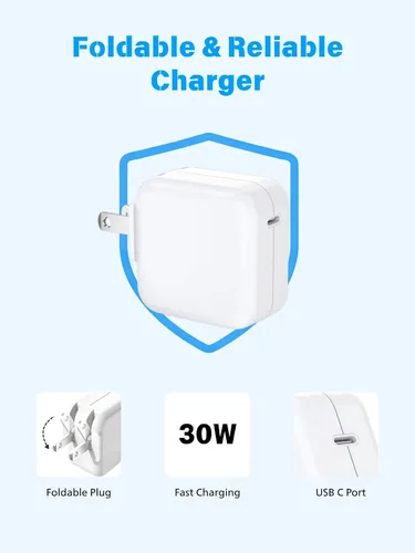 Miniatura 3 de Cargador de aire para MacBook de carga rápida, Apple 30 W, adaptador de corriente USB C extralargo cable USBC de 10 pies compatible con MacBook Pro