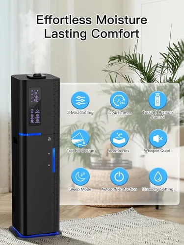 Miniatura 4 de Humidificador de 10L/2.64Gal, Humidificador Ultrasónico de Niebla Fría y Silencioso de Llenado Superior para Dormitorio, Cubre 550 pies², Tiempo