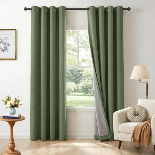 Miniatura 8 de 100% Blackout Shield Cortinas opacas de lino para dormitorio de 45 pulgadas de largo, cortinas beige con ojales para sala de estar, cortinas