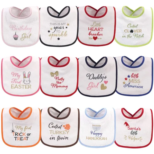 Baberos Hudson Baby unisex de algodón de rizo con relleno de fibra, modelo Holiday Girl Sparkle, talla única