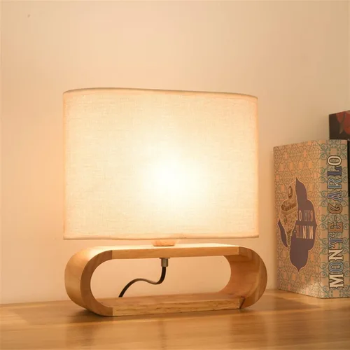 Miniatura 5 de Lámpara de escritorio LED con base de madera, lámpara de mesa, pantalla de tela, luces de mesa, lámpara de mesita de noche, luces de lectura
