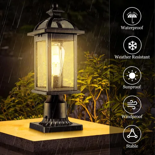 Miniatura 4 de Darkaway Luces de poste para exteriores, postes de iluminación al aire libre, luces de poste de aluminio impermeables con vidrio, luces de poste