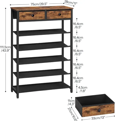 Miniatura 2 de HOOBRO Zapatero, organizador de almacenamiento de zapatos de 6 niveles con 2 cajones no tejidos, 15-20 pares de zapatos para entrada, estante