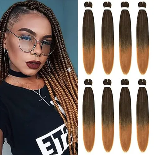 Miniatura 76 de 8 paquetes de extensiones preestiradas - 16 pulgadas de cabello trenzado premium, 55G/paquete, sin picazón, fijación en agua caliente, textura Perm