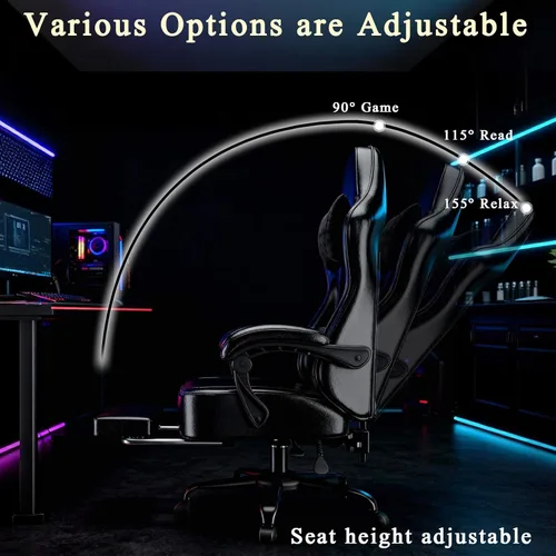 Miniatura 7 de Silla de videojuegos para adultos, silla de juegos con masaje y con reposapiés, almohada lumbar ajustable para niños, cómoda silla de computadora