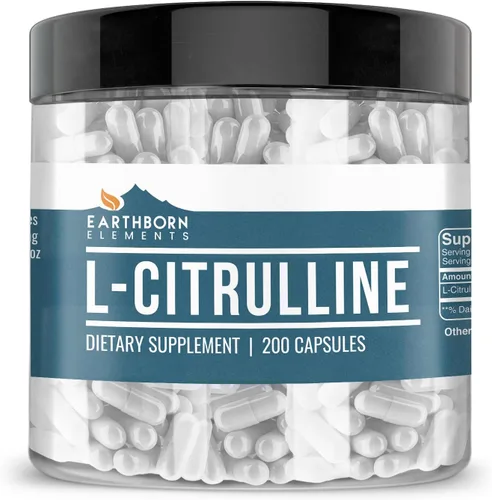 Earthborn Elements L-citrulina de origen natural, 200 cápsulas, probada en laboratorio, sin estearatos ni rellenos de arroz