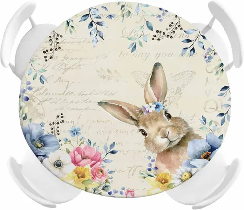Miniatura 20 de Mantel redondo ajustable con diseño de huevos de Pascua de 36 a 44 pulgadas, bonito mantel colorido con borde elástico, manteles impermeables a