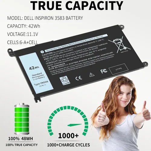 Miniatura 3 de Batería YRDD6 1VX1H de 42 Wh para Dell Inspiron 3493 3501 3582 3583 3584 3593 3793 5480 5481 5482 5485 5491 5493 5585 5590 5590 55 591 5 593 5594