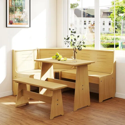 Miniatura 11 de Breakfast Nook - Juego de sillas de banco de cocina, mesa de comedor esquinera, ahorro de espacio, asiento reversible en forma de L para 3-5 Madera
