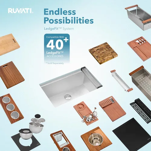 Miniatura 5 de Ruvati RVH8300 Fregadero de cocina de acero inoxidable de calibre 16 individual, instalación por debajo de la encimera y guías para estación
