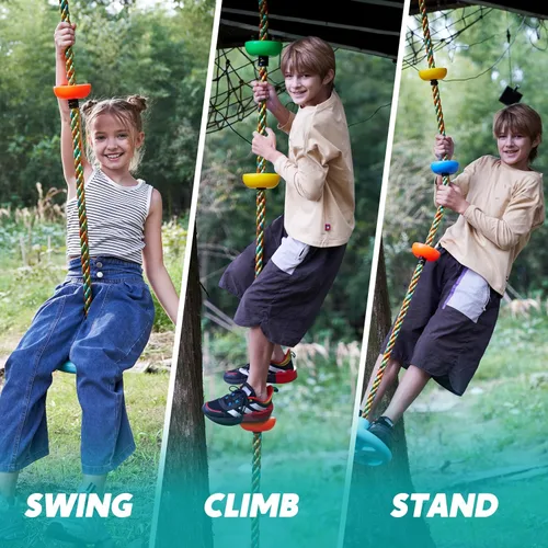 Miniatura 7 de TURFEE Columpio de árbol para niños, árbol de cuerda de escalada azul con plataformas y asiento de disco, asiento de un solo disco y cuerda