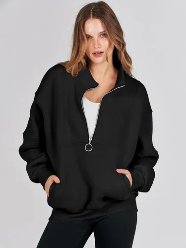 Miniatura 6 de ANRABESS Sudaderas de forro polar con media cremallera para mujer, de gran tamaño, con cremallera de un cuarto, ropa de moda para otoño de 2024