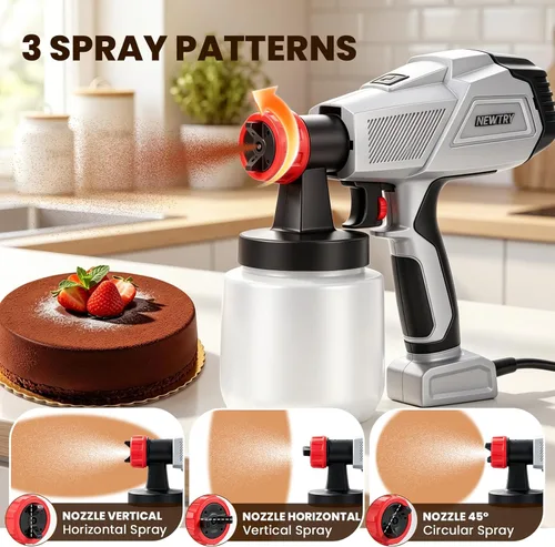 Miniatura 4 de NEWTRY Pistola pulverizadora de chocolate de 500 W para pasteles, pulverizador de pintura eléctrico de 110 V, kit de rociador de pasteles, 3 modos