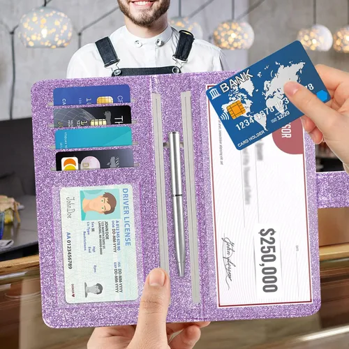 Miniatura 2 de ACdream Funda para chequera, cartera de cuero con bloqueo RFID