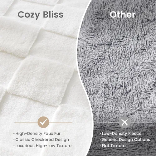 Miniatura 4 de Cozy Bliss - Manta a cuadros de pelo sintético de conejo tamaño Queen para cama, mantas suaves y peludas para mujeres y hombres, gran manta de forro