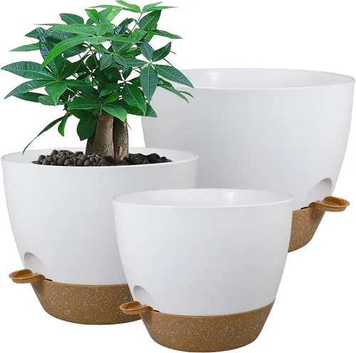 Miniatura 10 de UOUZ Macetas grandes de riego automático, macetas de plástico 12/10/9 con agujeros de alto drenaje y depósito profundo para plantas y flores de Negro