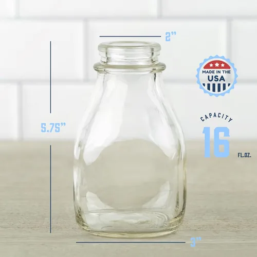 Miniatura 2 de kitchentoolz Botella de leche de vidrio de 16 onzas con tapa y boquilla de vertido, recipiente pequeño para crema de vidrio para refrigerador