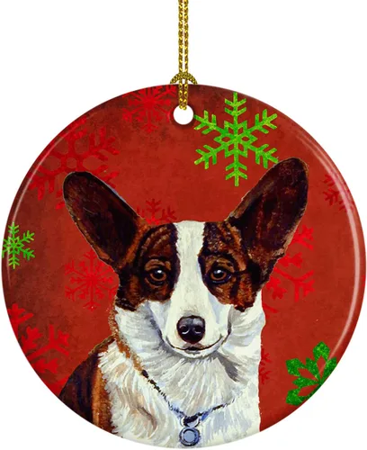 Miniatura 26 de Caroline's Treasures Bulldog English - Copos de nieve rojos y verdes, adorno de cerámica de Navidad, decoración colgante para el hogar, Navidad