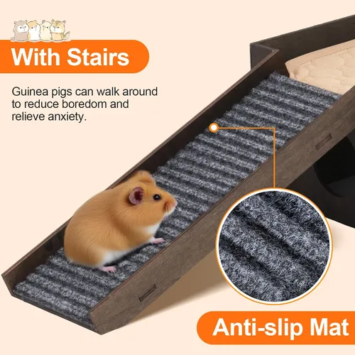 Miniatura 3 de Casa Grande para Conejos con Escalera, Castillo de Madera para Conejos Escondite de Conejos, Cabaña Escondite para Chinchillas y Conejillos
