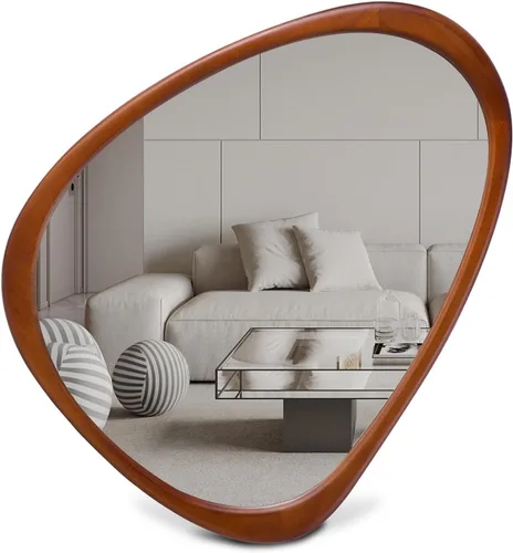 Miniatura 8 de Espejo de pared irregular de 22.5" x 17.5", espejo con marco de madera negra, espejo de pared asimétrico para sala de estar, dormitorio, baño