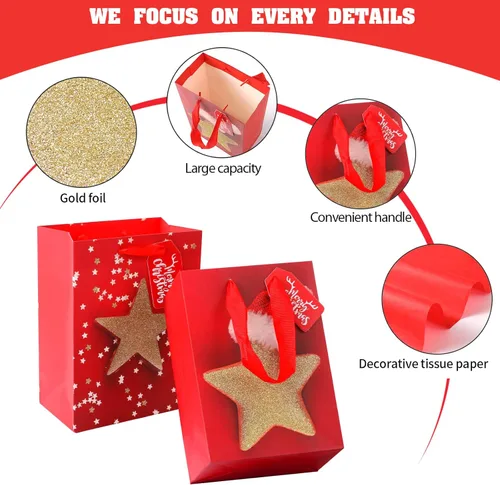 Miniatura 5 de KomoLeay Paquete de 4 bolsas de regalo de 13" de gran tamaño con patrón navideño surtido, bolsas de regalo con papel de seda para suministros