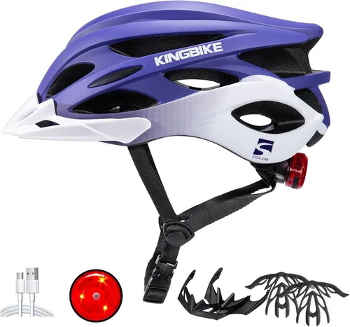 Miniatura 10 de KINGBIKE - Casco de bicicleta para adultos, hombres, mujeres y jóvenes, para ciclismo en carretera y montaña, con luz recargable por USB