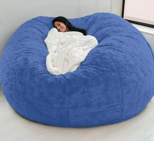 Miniatura 15 de Funda para silla tipo puf de piel gigante para niños y adultos, (sin relleno), muebles de sala de estar, grande, redondo, suave, esponjoso, de piel