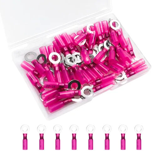 Miniatura 9 de 50 unidades de conectores de cable termorretráctiles, terminales de anillo impermeables de 12-10 AWG, terminales de cable de 12-10 AWG de 1/4" (M6)