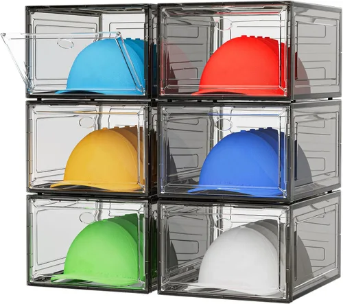 YKLSLH Caja Organizadora de Sombreros, 6 Cajas para 40 Sombreros, Organizador de Sombreros de Plástico Sólido Más Resistente Mejorado para Gorras de