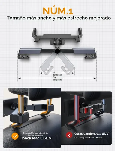 Miniatura 6 de LISEN Soporte para iPad de automóvil, reposacabezas y tableta, accesorios esenciales de viaje por carretera para mujeres, hombres, niños, regalos