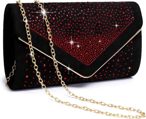 Dasein Bolso de noche con diamantes de imitación para mujer, clutch de ante sintético, bolsos brillantes para fiestas formales, cóctel, boda, cartera