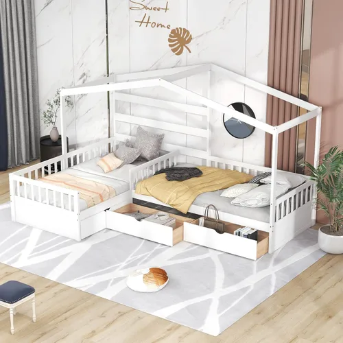Miniatura 14 de MERITLINE Marco de cama individual para niños, cama Montessori de terciopelo con techo, cama de piso individual de madera para niñas y niños,