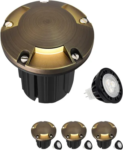 Miniatura 10 de MALORY Luces de Paisaje de Bajo Voltaje, (4.6''A) Cubierta Superior de Latón 12V Luces Empotradas en el Suelo para Exteriores, Iluminación LED