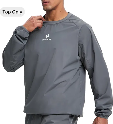 Miniatura 3 de HOTSUIT Traje de sauna para hombre, traje de sudor, chaqueta de entrenamiento duradera para gimnasio B. Chaqueta gris solamente