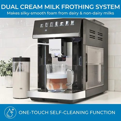 Miniatura 6 de Kenmore Cafetera Automática Completa - Con Molinillo, Espumador de Leche y Vaporizador, Tamper Automático, Máquina de Espresso Descalcificadora
