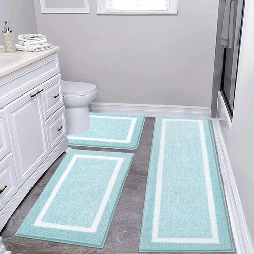 Miniatura 67 de Pauwer Juego de baño, alfombras de baño antideslizantes, alfombras de ducha absorbentes para suelo de baño, bañera y ducha, color azul aguamarina