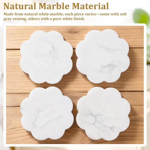 Miniatura 4 de Juego de 4 posavasos de mármol y portavasos - Posavasos de piedra natural para bebidas, modernos portavasos, mesas de bar, escritorios, decoración