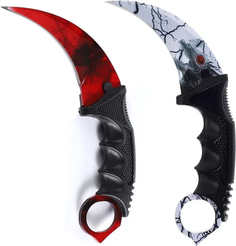 Miniatura 14 de 2 Piezas Cuchillo Karambit Hoja Fija Herramienta Táctica de Camping, Cuchillo de Caza al Aire Libre con Funda y Cordón, Adecuado para Senderismo