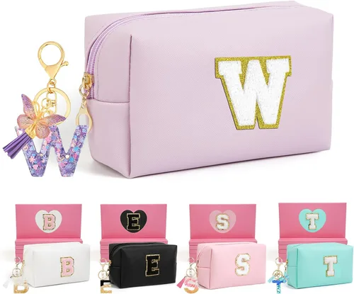 Miniatura 52 de AIBFRID 2 piezas de bolsas de maquillaje iniciales para mujeres, regalos de cumpleaños para niñas de 4 5 6 7 8 9 10 11 12 años, bolsas de cosméticos