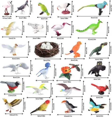 Miniatura 2 de Juego de 30 figuras de animales pájaros, surtido de juguetes realistas de vida silvestre con huevos de nido, loro, búho, águila, colibrí, flamenco