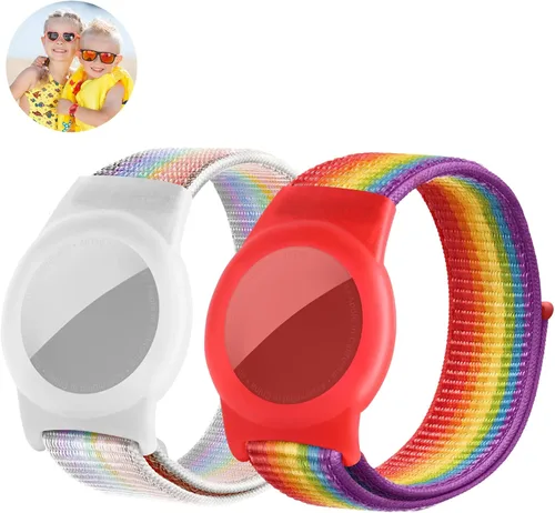 Pulsera compatible con Apple AirTag, pulsera ajustable de nailon para niños para AirTag, rastreadores GPS antipérdida, correa de reloj para niños