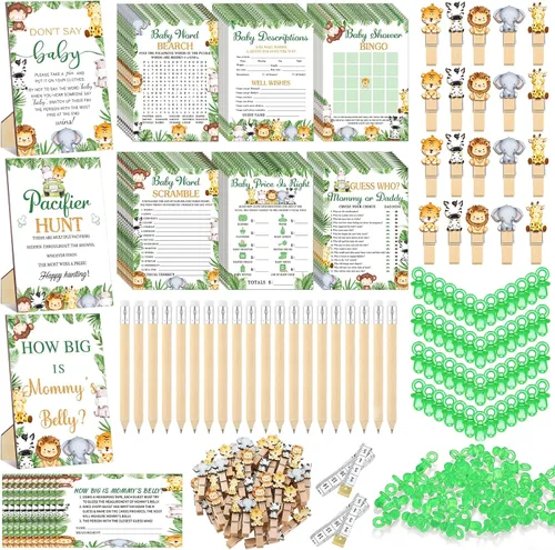 Miniatura 34 de Sherr 476 juegos florales de baby shower, 6 juegos de actividades, tarjeta floral, juego de caza de chupetes, 50 chupetes, qué tan grande es mamá
