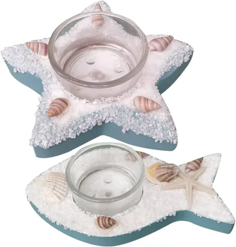 ARTIBETTER Decoración para el hogar, 2 uds., portavelas náuticos, estrellas, pescado, té, candelabro, candelabro, manto, decoración para salas, de