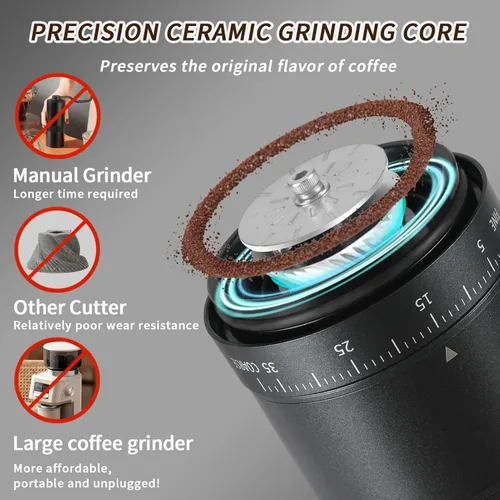 Miniatura 4 de Mongdio Molinillo de café eléctrico portátil con 38 ajustes ajustables, molinillo de café eléctrico con núcleo de acero inoxidable, para viajes