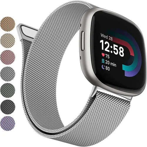 Miniatura 13 de Bandas de metal compatibles con Fitbit Versa 3/Versa 4/Fitbit Sense/Sense 2 para mujeres y hombres, correa de malla de acero inoxidable transpirable